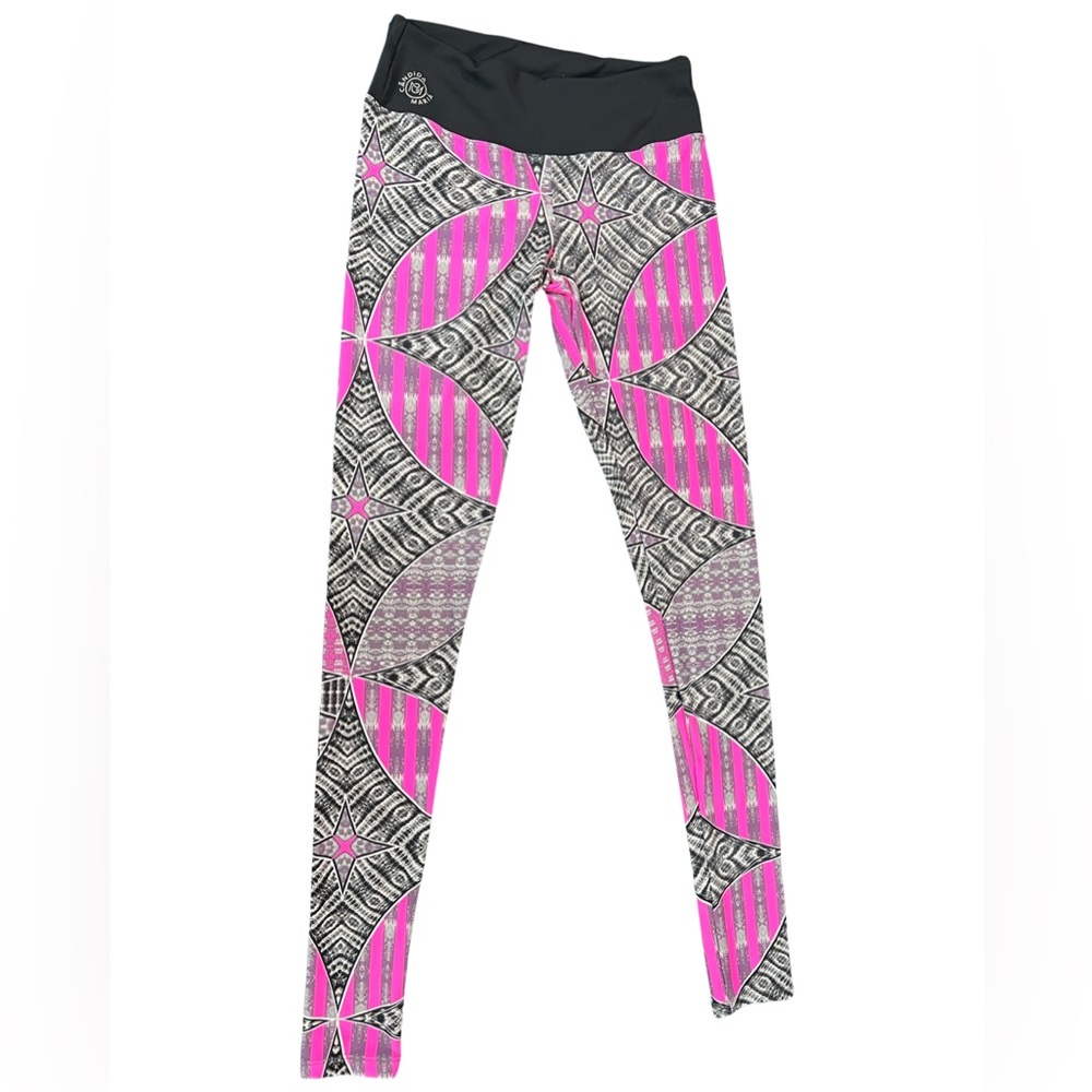 Candida Maria women’s hot pink black purple and white patterned leggings size s